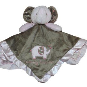 Carter's Pink Brown Elephant Mommy Loves Me Satin Baby Girl Security Blanket NEW